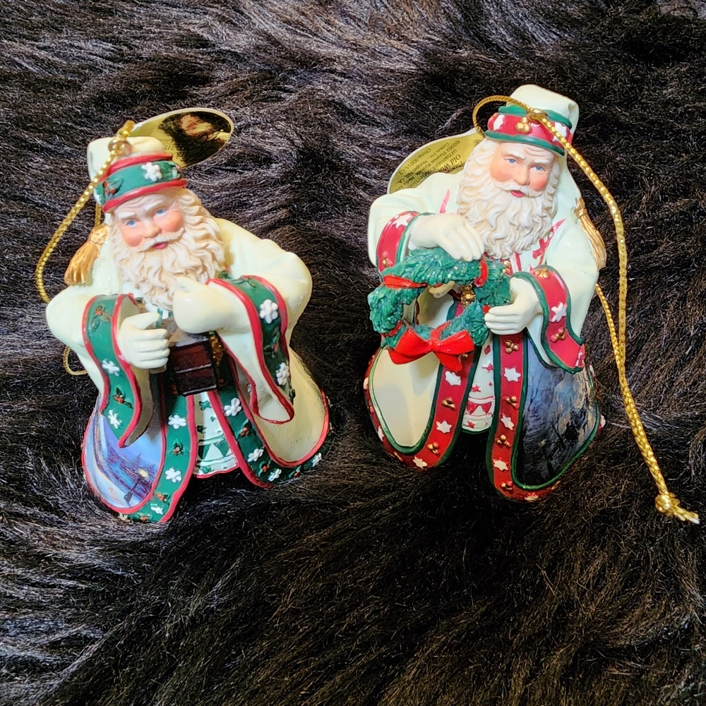 Set of 2 Thomas Kinkade Old World Santa Ornaments by Heirloom Ornaments
